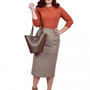 Vivien of Holloway Tan and Copper Pencil Skirt 16